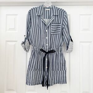 Roberta Roller Rabbit Womens Light Blue Striped Presley Romper Linen Size Small